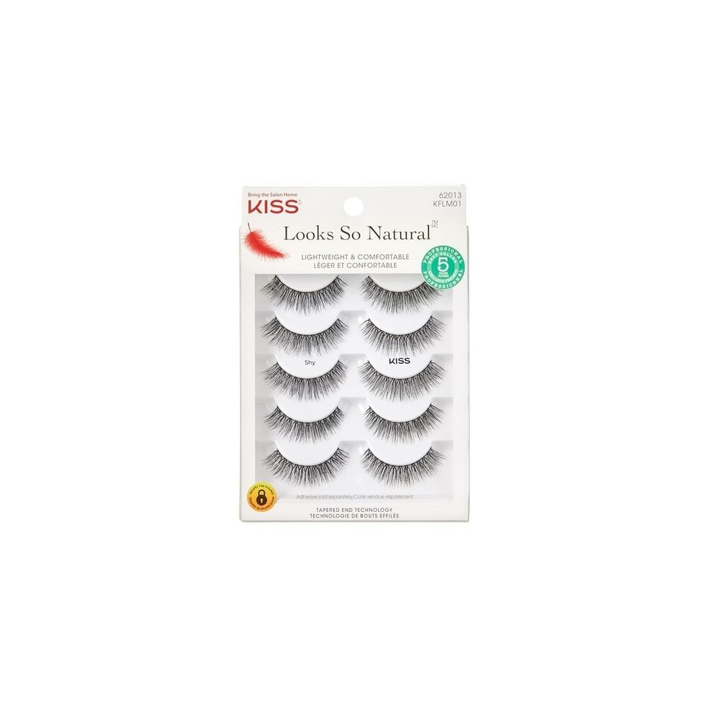 KISS Looks So Natural Shy False Eyelashes 5 Pair Reusable 12mm Lashes Easy Apply